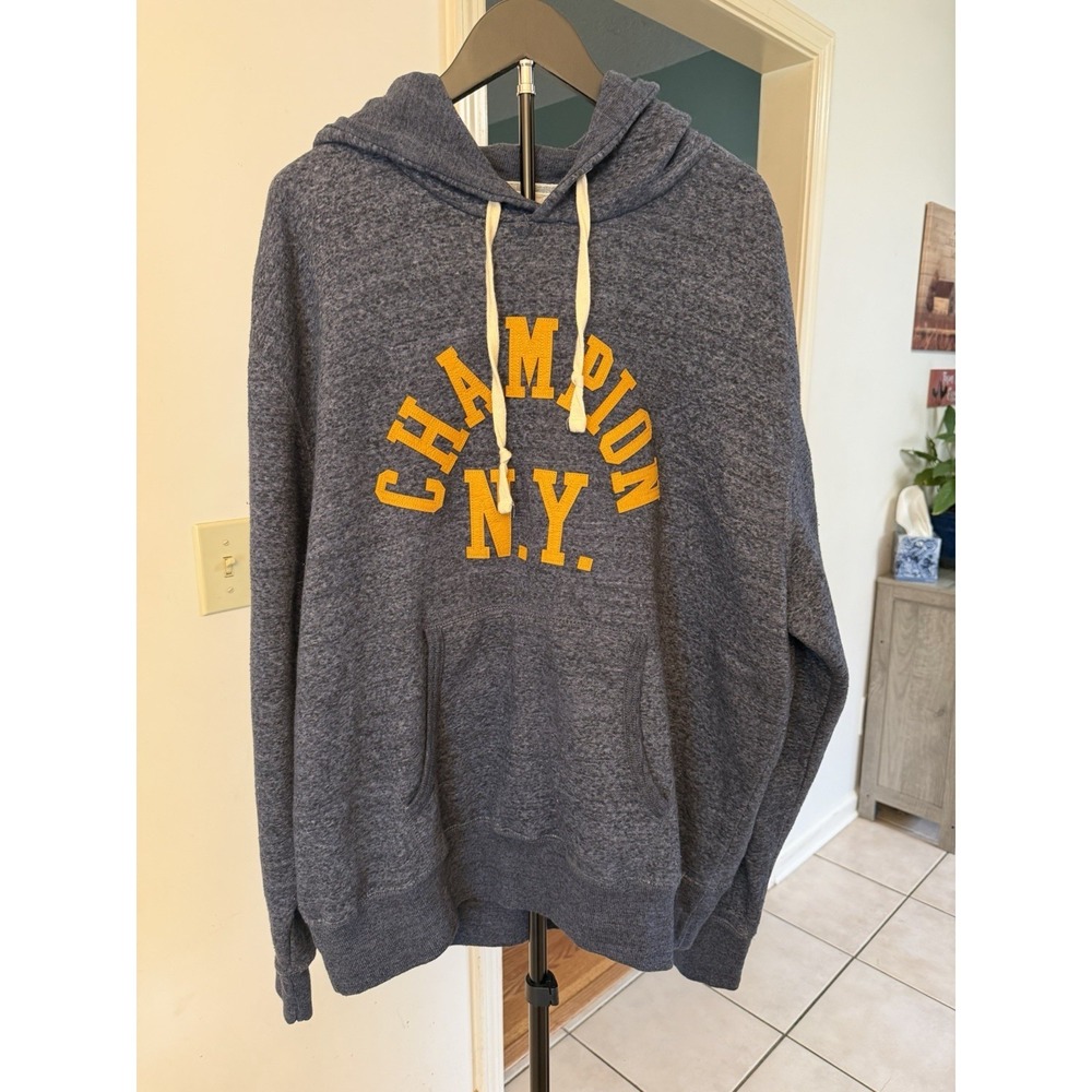 Champion Hoodie Mens 2XL Blue CHAMPION N.Y. Pullover Fleece Sweatshirt Graphic